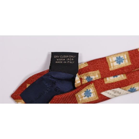 Ermenegildo Zegna Gold Orange Geometric Print Silk Necktie Tie - Picture 7 of 7